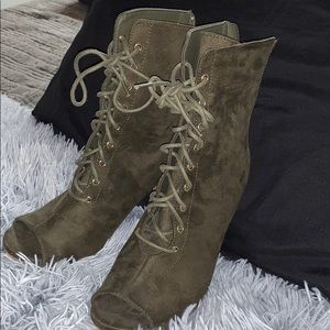 Olive green tie up heels
